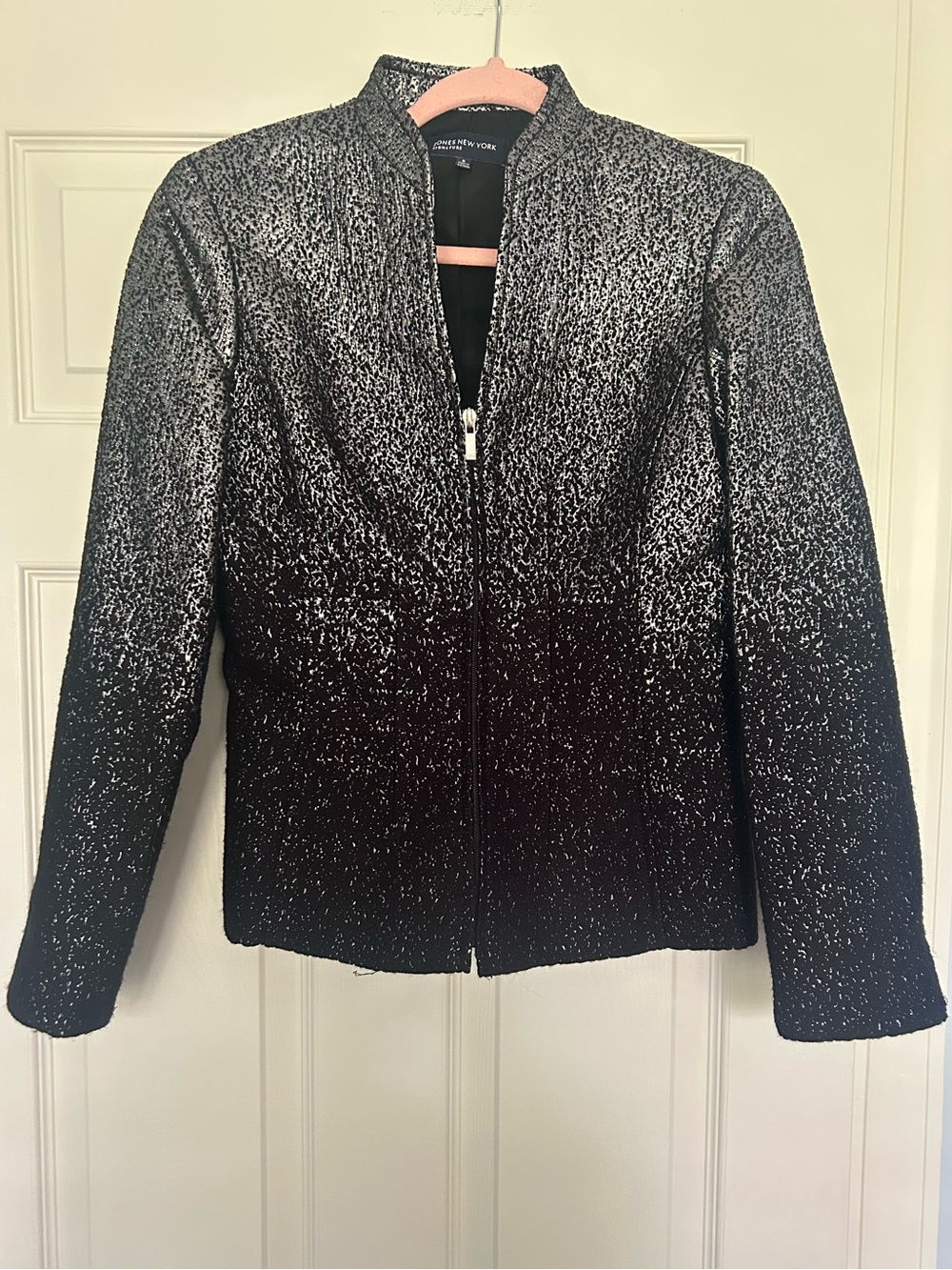Jones NY Metallic Black Ombre Zip-Front Women's Jacket
